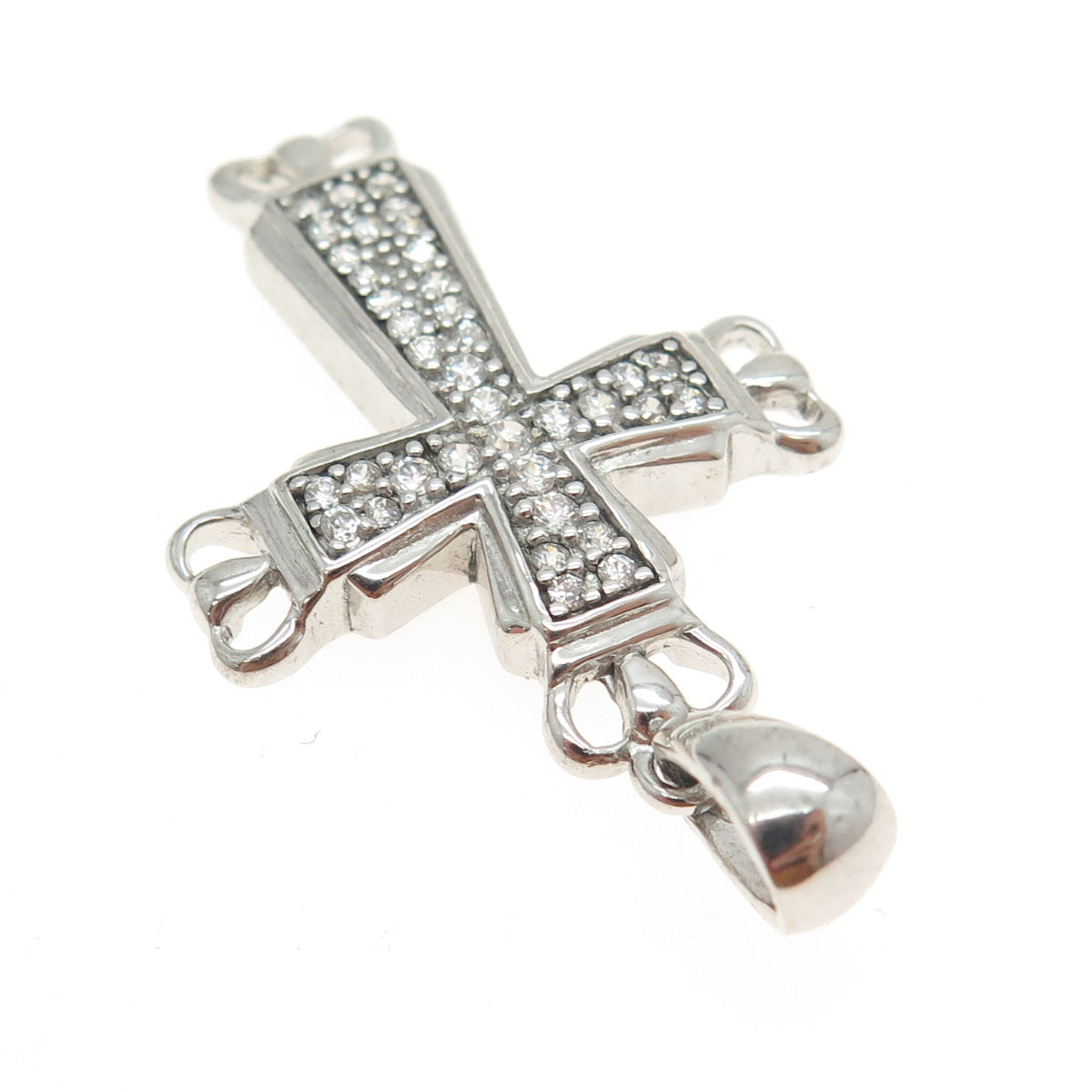 925 Sterling Silver Round-Cut Shaped C Z Sparkle Cross Pendant