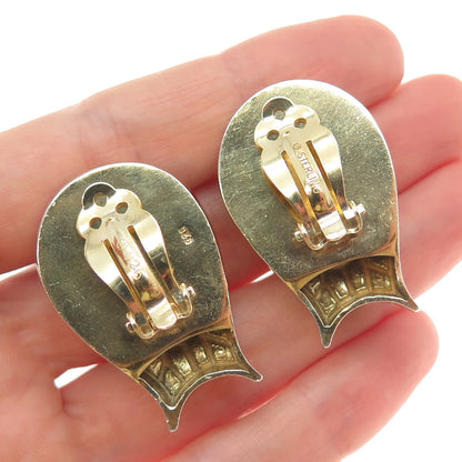 925 Sterling Silver Gold Plated Vintage Modernist Clip On Earrings