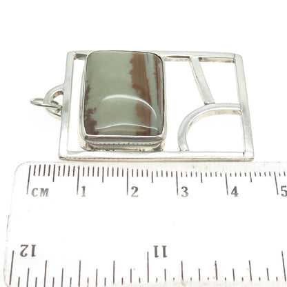 925 Sterling Silver Vintage Real Jasper Modernist Slide Pendant
