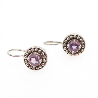 925 Sterling Silver Vintage Real Amethyst Beaded Dangle Earrings