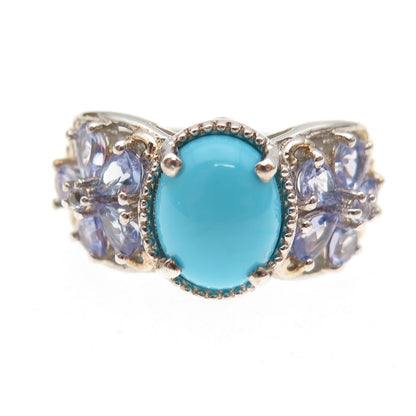 Chuck Clemency Sterling Silver 2-Tone Real Turquoise & Tanzanite Ring Size 8.25