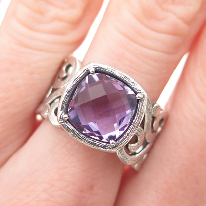 925 Sterling Silver Vintage Israel Real Amethyst Swirl Oxidized Ring Size 10