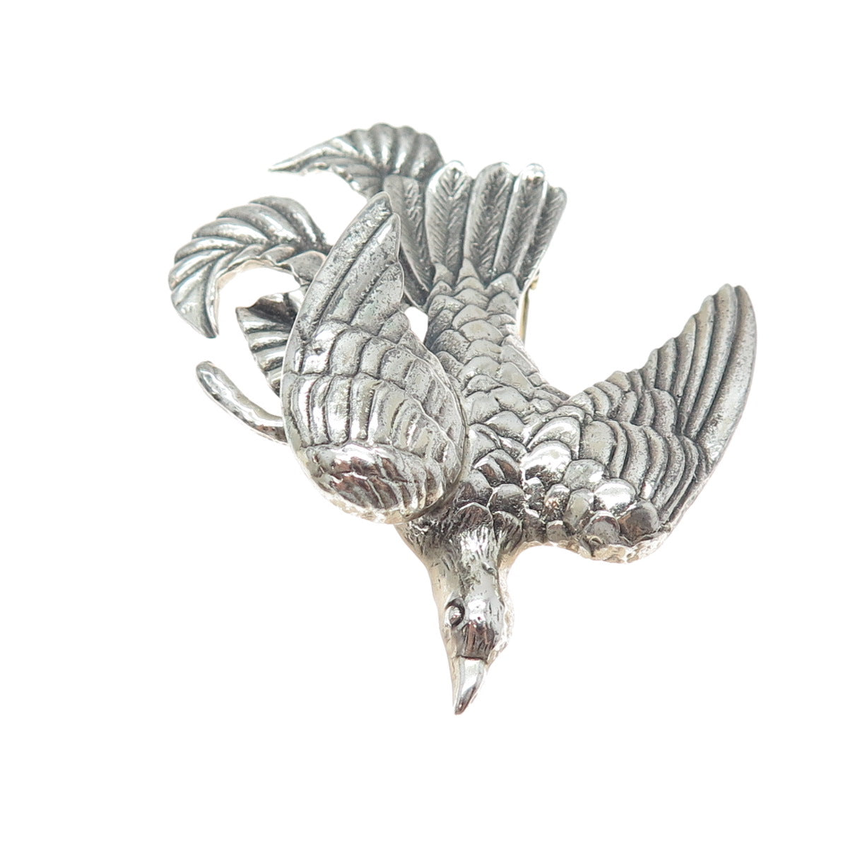 925 Sterling Silver Vintage Dove of Peace Oxidized Pin Brooch