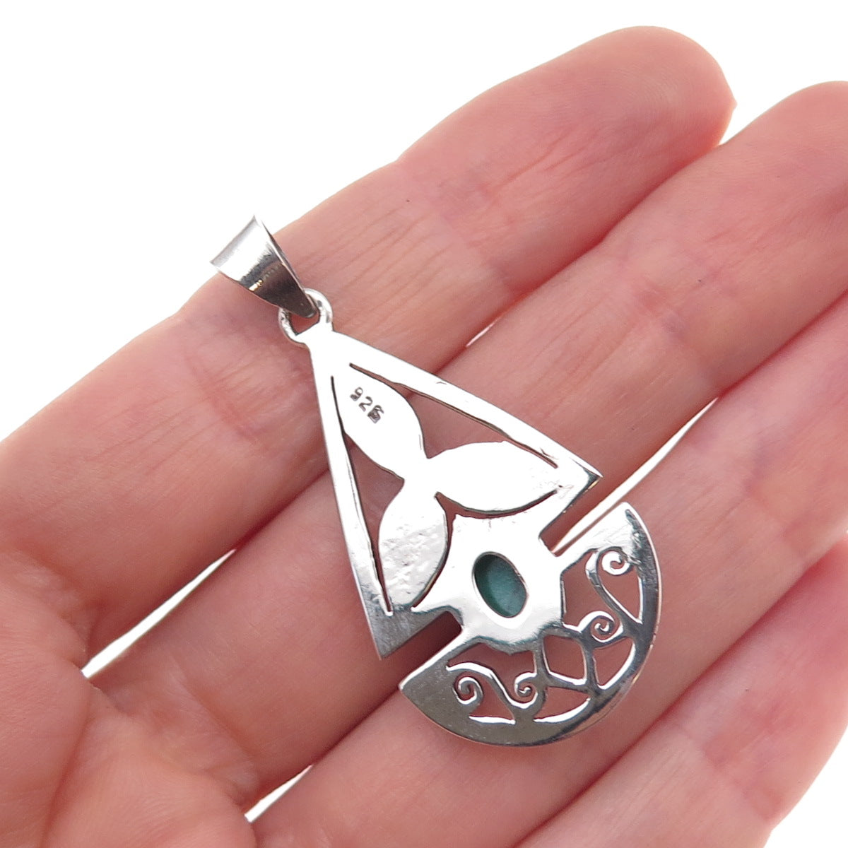 925 Sterling Silver Vintage Real Turquoise Floral Teardrop Charm Pendant
