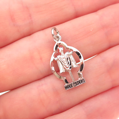 925 Sterling Silver Vintage Holy Orders Cross Oxidized Charm Pendant