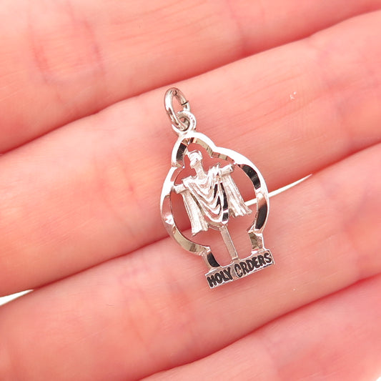 925 Sterling Silver Vintage Holy Orders Cross Oxidized Charm Pendant
