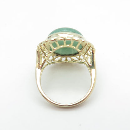 925 Sterling Silver Gold Plated Real Aventurine Floral Ring Size 6