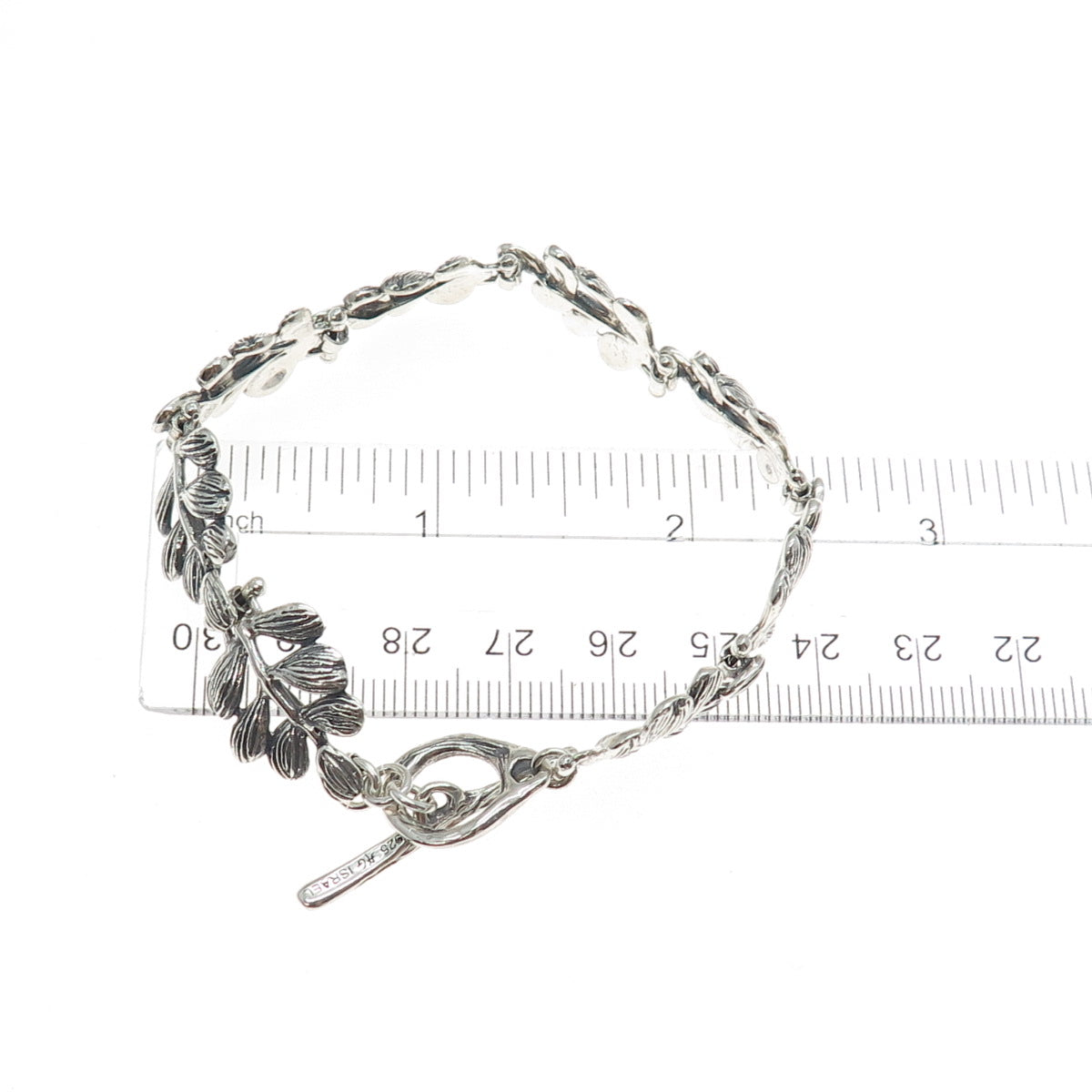 HAGIT GORALI Sterling Silver Vintage Israel Floral Leaf Oxidized Bracelet 6.75"