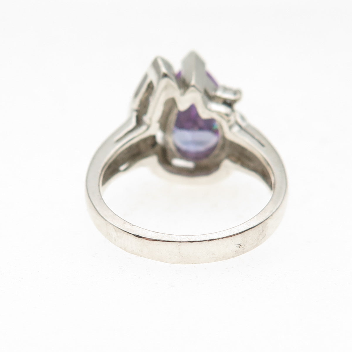 925 Sterling Silver Lavender & White C Z Teardrop Ring Size 6