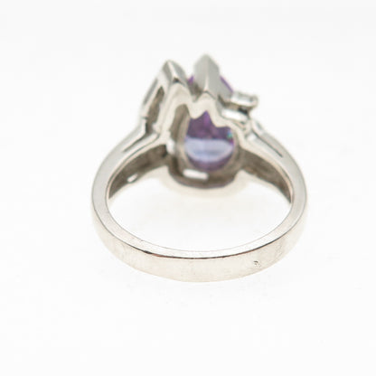 925 Sterling Silver Lavender & White C Z Teardrop Ring Size 6