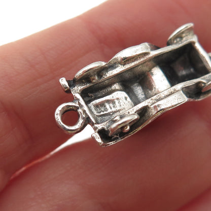 925 Sterling Silver Antique Art Deco Retro Car Oxidized 3D Charm Pendant