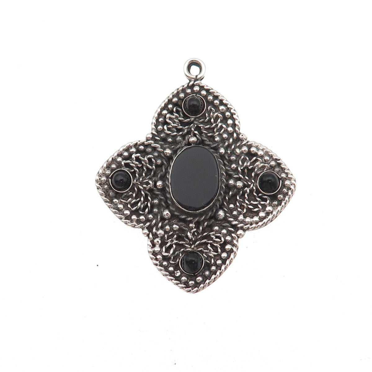 925 Sterling Silver Vintage Real Black Onyx Cross Oxidized Charm Pendant