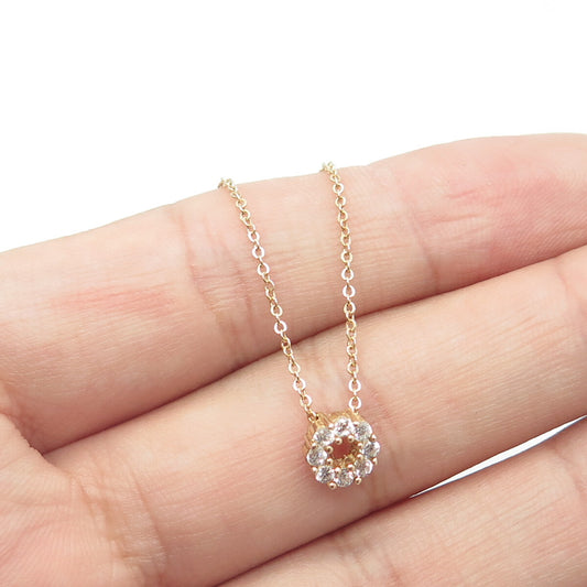 925 Sterling Silver Gold Plated White C Z Round Cluster Cable Chain Necklace 18"