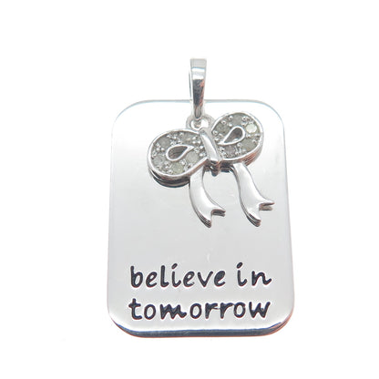 HAN Sterling Silver Real Round-Cut Diamond Believe In Tomorrow Bow Charm Pendant