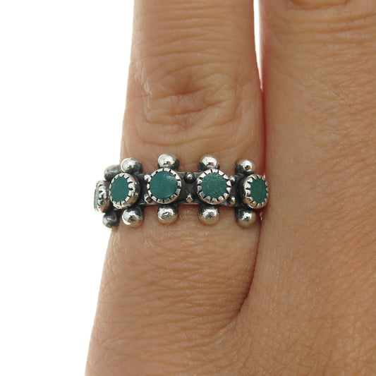 Old Pawn Sterling Silver Vintage Southwestern Turquoise Snake Eye Ring Size 4.5