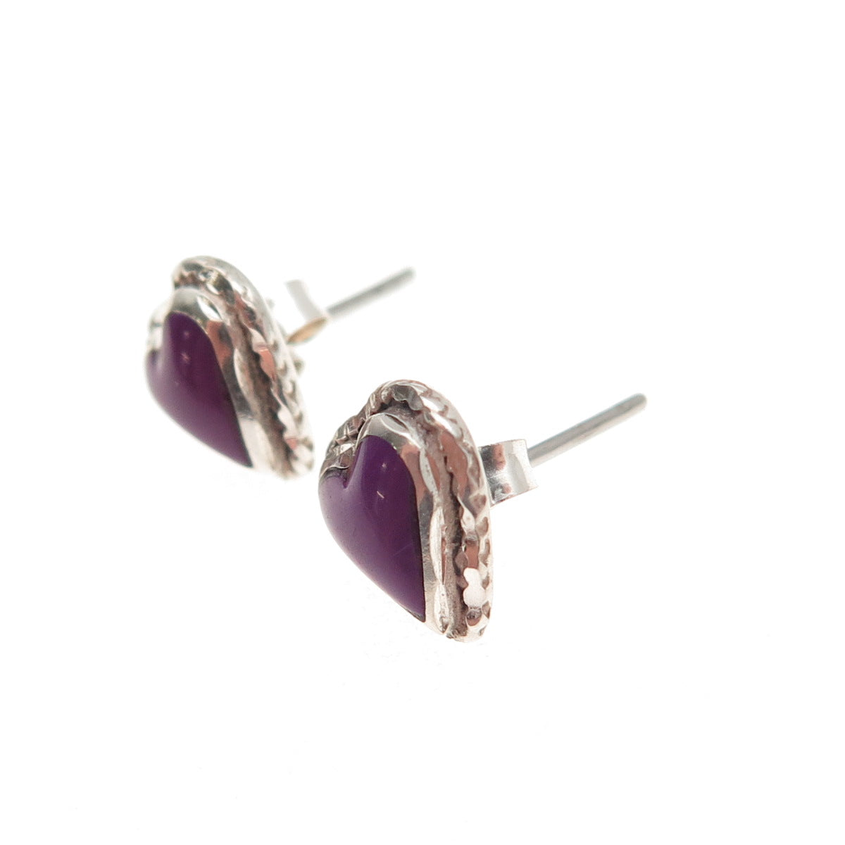 Old Pawn 925 Sterling Silver Vintage Southwestern Sugilite Heart Stud Earrings