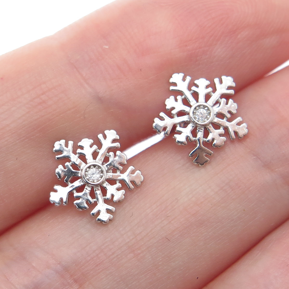 925 Sterling Silver Round-Cut C Z Snowflake Stud Earrings