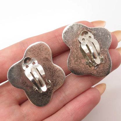 925 Sterling Silver 2-Tone Vintage Mexico Modernist Clip On Earrings