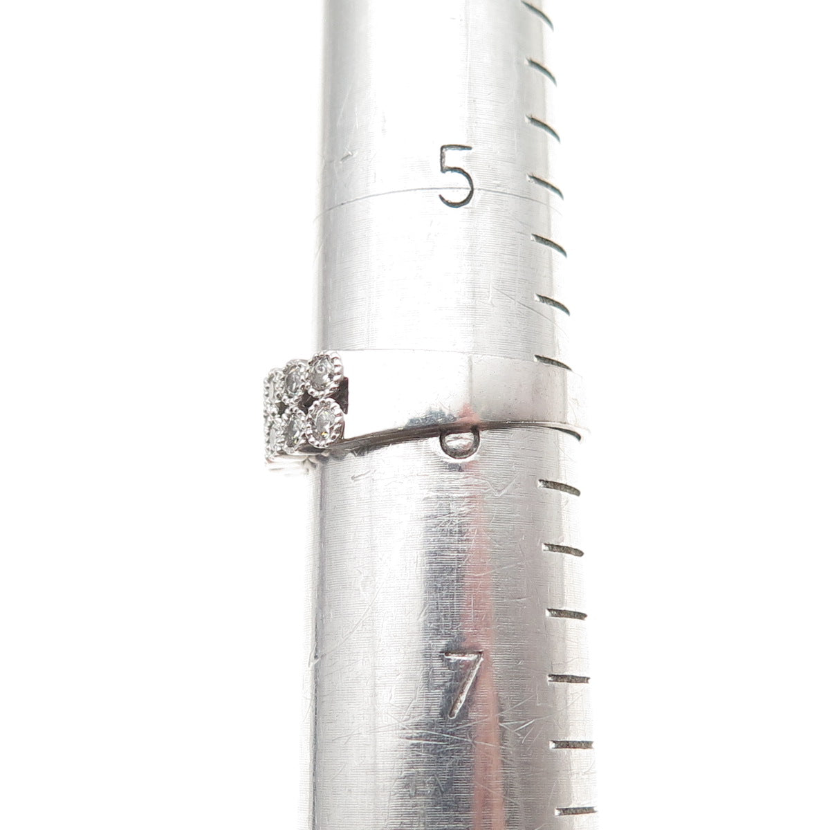 925 Sterling Silver Round-Cut C Z 2-Row Ring Size 6