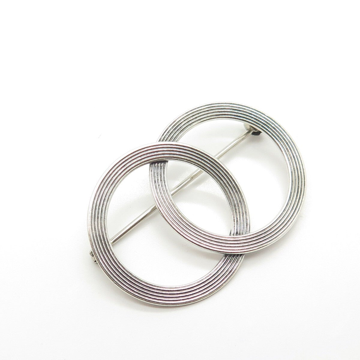 925 Sterling Silver Antique Art Deco Beau Interlocked Circles Pin Brooch
