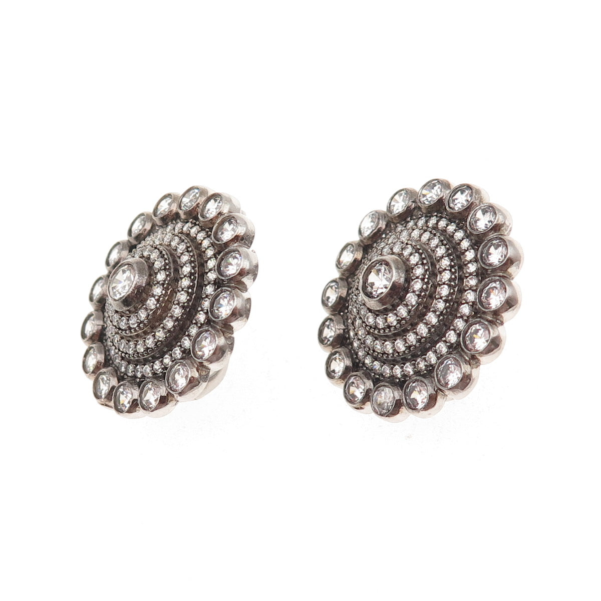 925 Sterling Silver Round-Cut C Z Sparkle Earrings