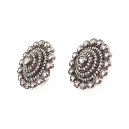 925 Sterling Silver Round-Cut C Z Sparkle Earrings