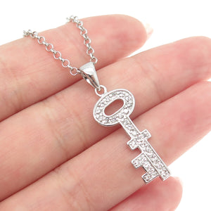 925 Sterling Silver Round-Cut C Z Key Rolo Chain Necklace 16"