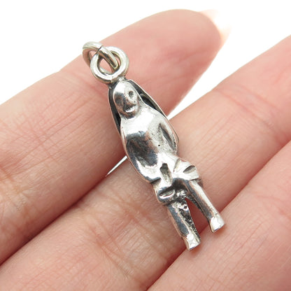 925 Sterling Silver Vintage Gold Miner 3D Charm Pendant