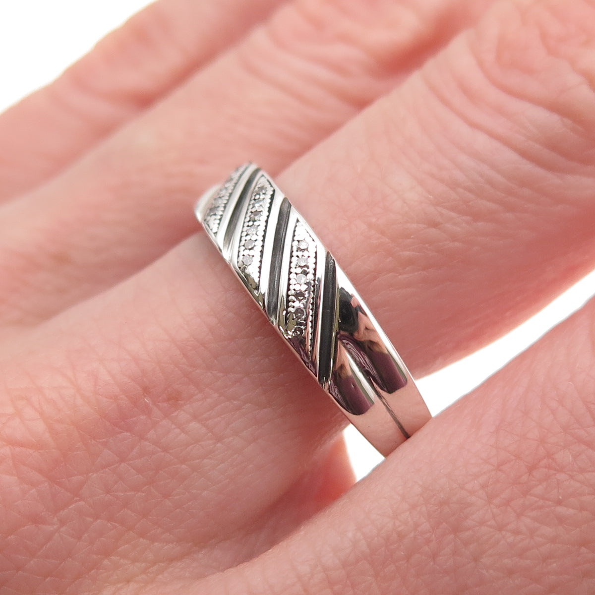 925 Sterling Silver Real Round-Cut Diamond Ring Size 10.75
