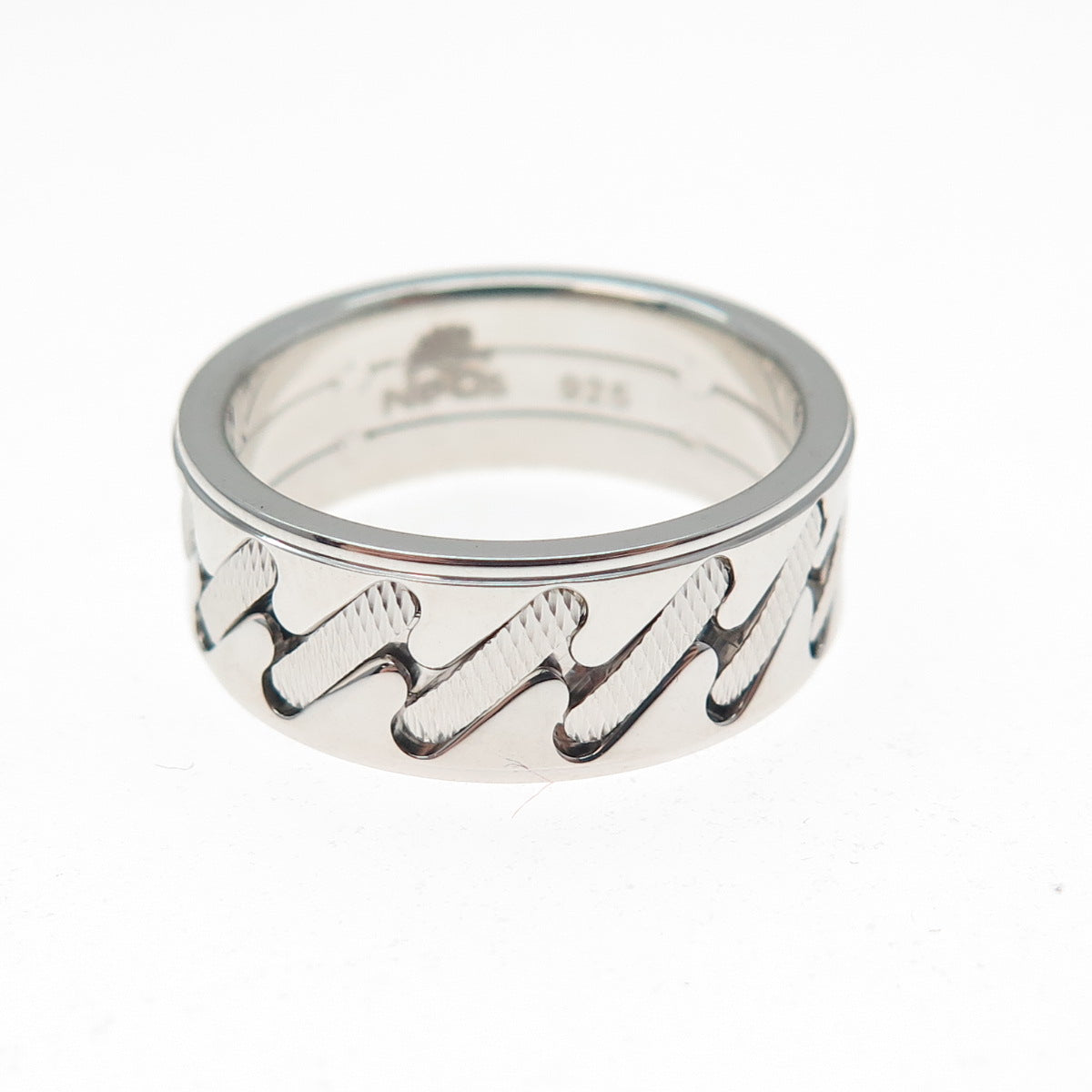 NEOS 925 Sterling Silver Textured Sewing Stitches Band Ring Size 8.25