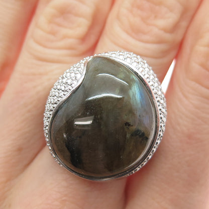 DSMK 925 Sterling Silver Real Labradorite Gemstone Ring Size 7.25