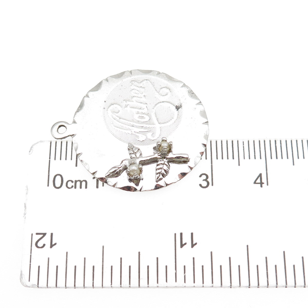 Town & Country 925 Sterling Silver Vintage Faux Pearl Mother Tag Charm Pendant