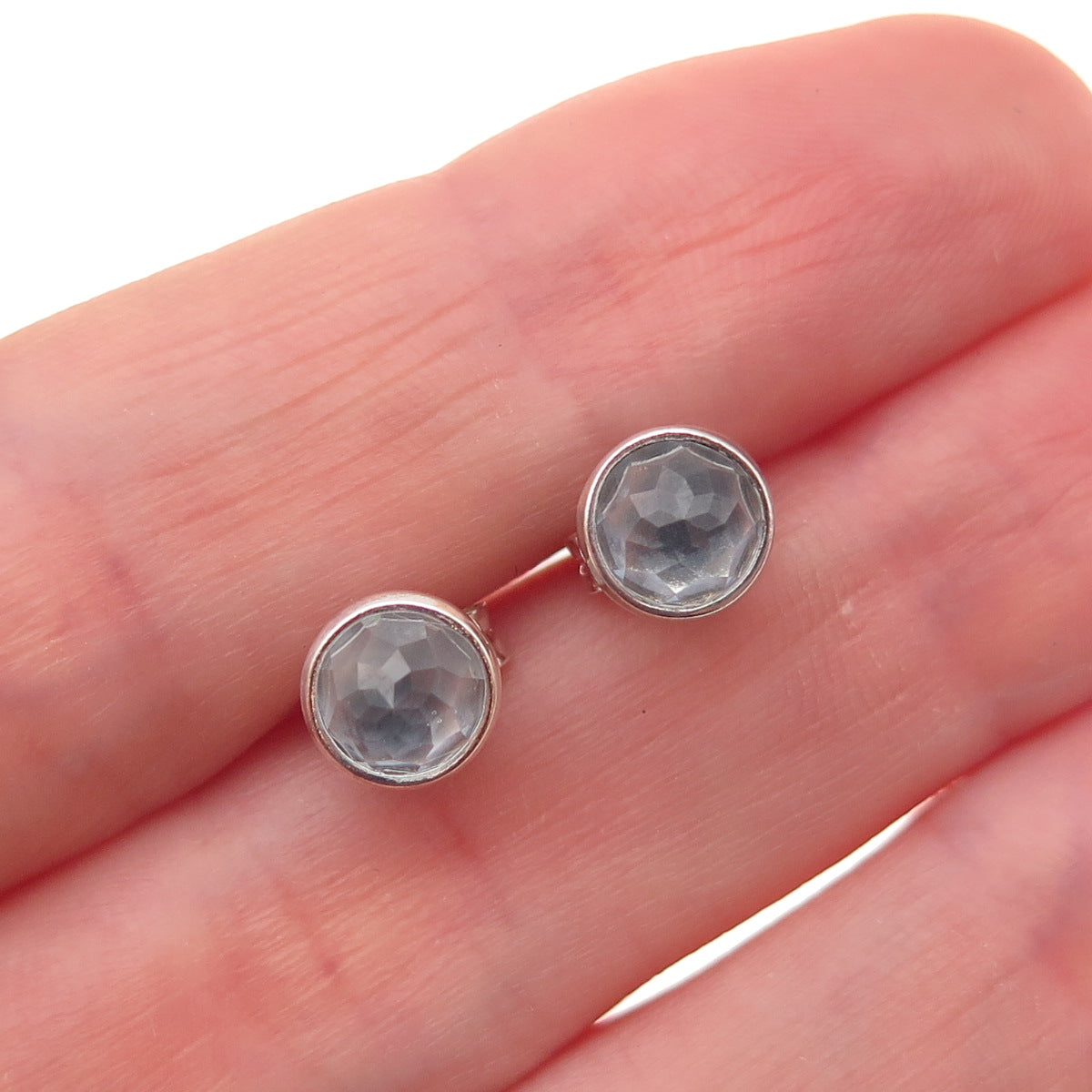 Pandora 925 Sterling Silver Blue Crystal March Birthstone Stud Earrings