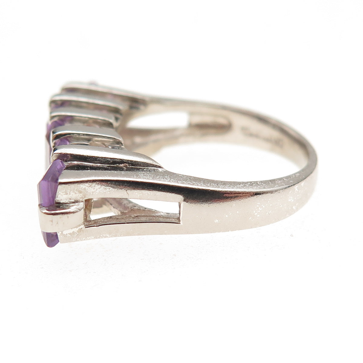 Ken Crafts 925 Sterling Silver Vintage Real Emerald-Cut Amethyst Ring Size 7