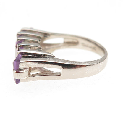 Ken Crafts 925 Sterling Silver Vintage Real Emerald-Cut Amethyst Ring Size 7