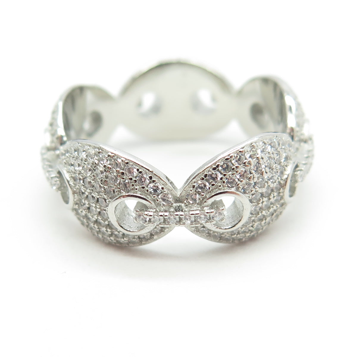 925 Sterling Silver Pave C Z Chain Band Ring Size 8.25