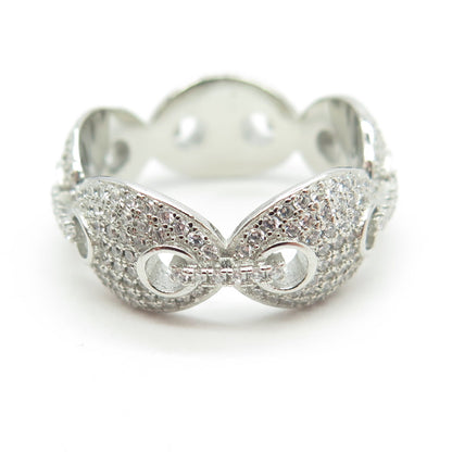 925 Sterling Silver Pave C Z Chain Band Ring Size 8.25