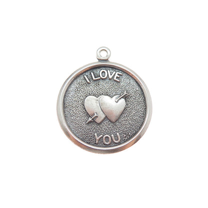 BEAU 925 Sterling Silver Vintage I Love You Oxidized Charm Pendant