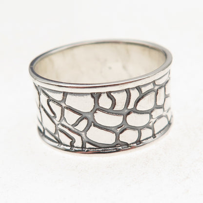 925 Sterling Silver Vintage Cobblestone Oxidized Band Ring Size 13.25