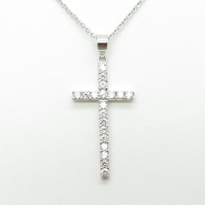 925 Sterling Silver Italy Round-Cut C Z Cross Cable Chain Necklace 16"