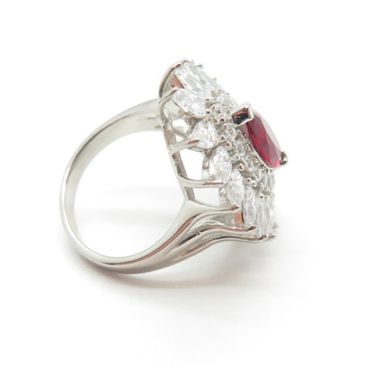 925 Sterling Silver White & Red Multi-C Z Cluster Ring Size 6.75