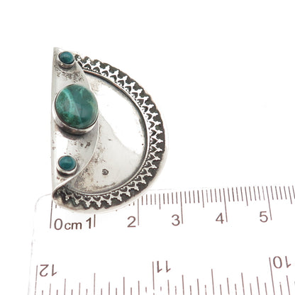 925 Sterling Silver Vintage Real Azurite Modernist Oxidized Pin Brooch