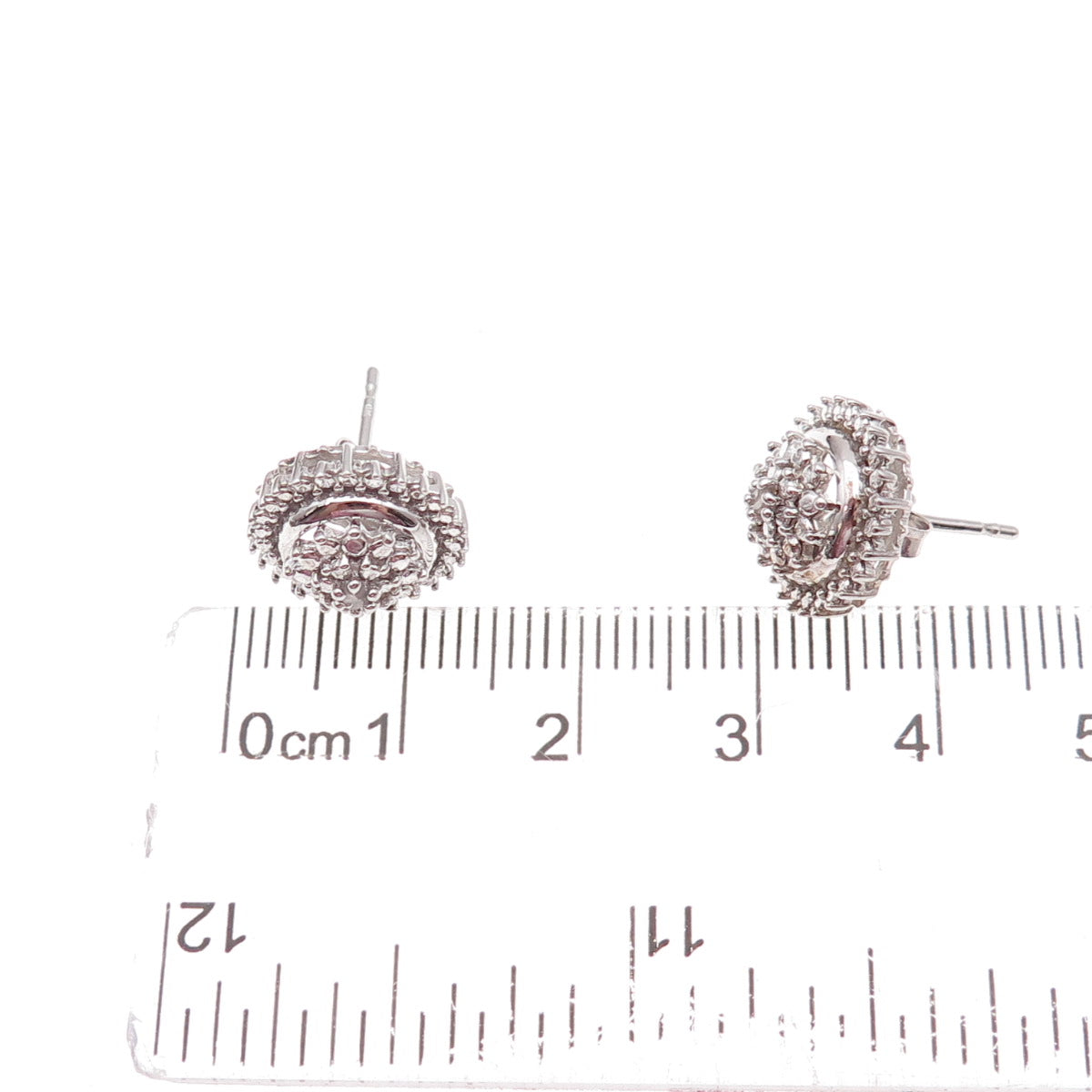 925 Sterling Silver Real Round-Cut Diamond Sun Stud Earrings