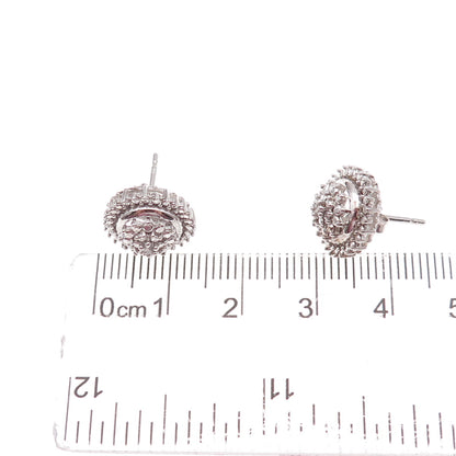 925 Sterling Silver Real Round-Cut Diamond Sun Stud Earrings