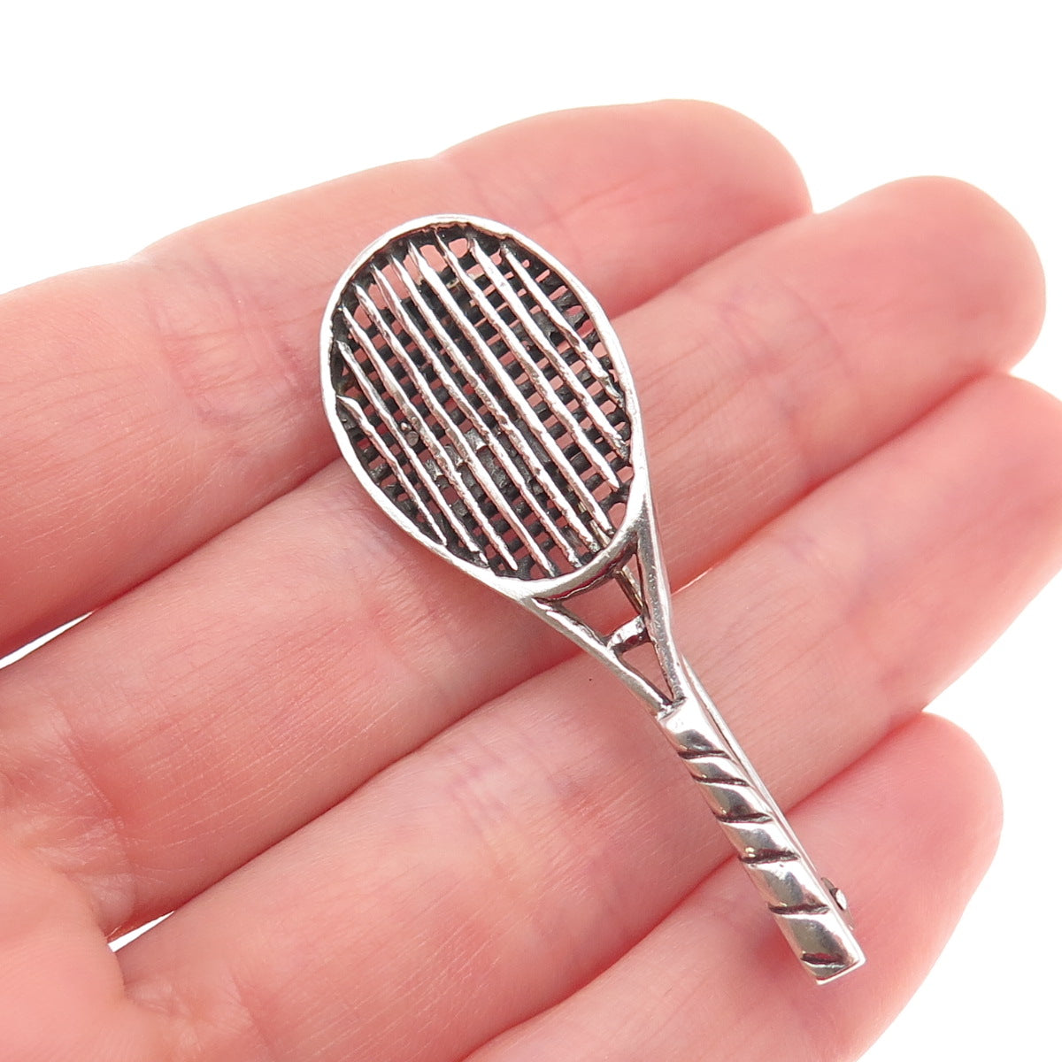 Boma 925 Sterling Silver Vintage Tennis Racket Oxidized Pin Brooch