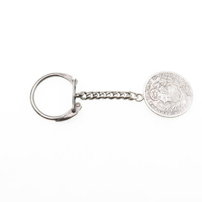 925 Sterling & 900 Coin Silver Antique 1888 Peru 1/5 Sol Key Fob Chain