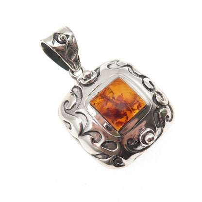 Silpada 925 Sterling Silver Vintage Real Amber Oxidized Charm Pendant