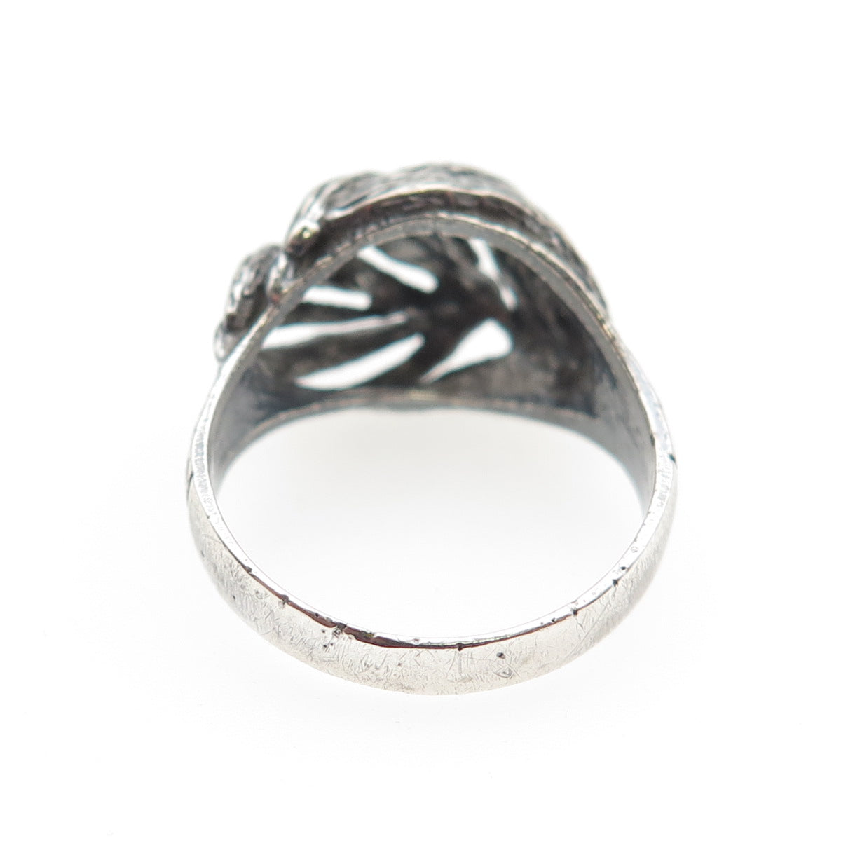 925 Sterling Silver Vintage Modernist Ribbed Dome Oxidized Ring Size 7.25