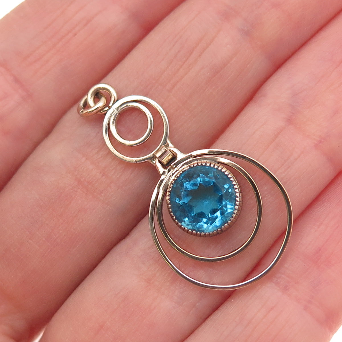 Gold Filled Antique Art Deco Round-Cut Blue Rhinestone Multi-Circle Pendant