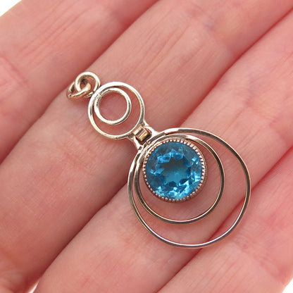 Gold Filled Antique Art Deco Round-Cut Blue Rhinestone Multi-Circle Pendant